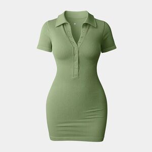 NIP OQQ Dress Sexy Ribbed Snap Front Short Sleeve Mini Dress Size:M